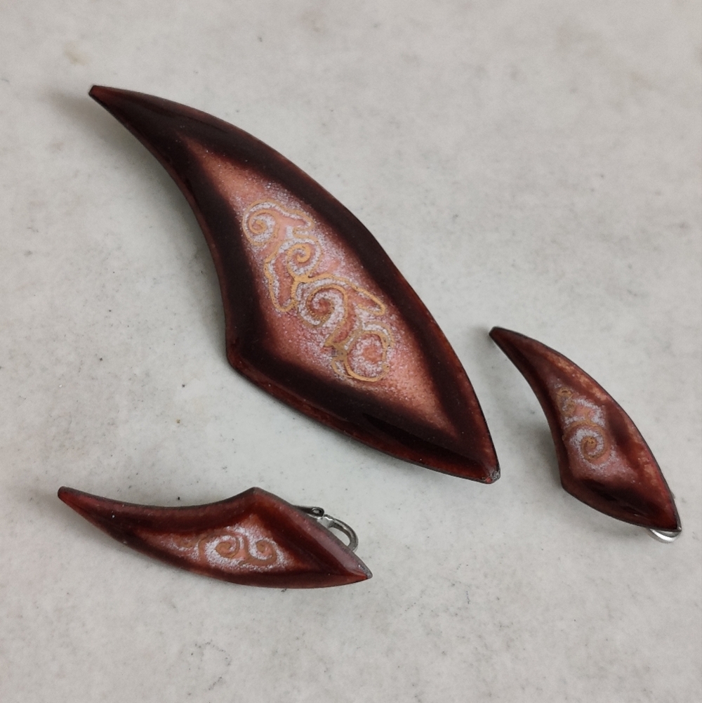 🇨🇦 Vintage enamel on copper jewelry set OOAK